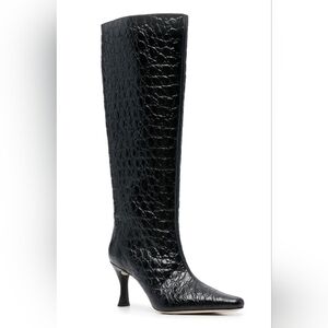 NWT BY FAR 90mm Crocodile-Embossed Knee-Length Boots